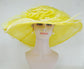 7" Wide Brim  One Flower Yellow  for Church, Wedding, Tea Party, Kentucky Derby HatWide Brim Organza Hat