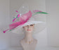 Church Kentucky Derby Hat   Tea Party Wedding Wide Brim  Royal Ascot Hat in Solid Sinamay Hat White and  Hot Pink w Green