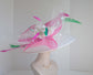 Church Kentucky Derby Hat   Tea Party Wedding Wide Brim  Royal Ascot Hat in Solid Sinamay Hat White and  Hot Pink w Green