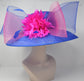 Church Kentucky Derby HatCarriage Tea Party Wedding Wide Brim  Royal Ascot Hat in Solid Sinamay Hat Royal  Blue w Hot Pink