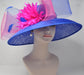 Church Kentucky Derby HatCarriage Tea Party Wedding Wide Brim  Royal Ascot Hat in Solid Sinamay Hat Royal  Blue w Hot Pink