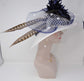 Church Kentucky Derby Hat  Carriage Tea Party Wedding  White with Navy Blue Peacock Feathers