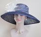 Church Kentucky Derby Hat Carriage Tea Party Wedding Wide Brim  Royal Ascot Hat in Solid Sinamay Hat Navy Blue w Ivory