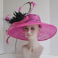 Church Kentucky Derby Hat  Carriage Tea Party Wedding  Hot Pink w Black