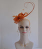 Kentucky Derby Feather Floral Sinamay Headband Fascinator Cocktail Orange