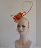 Kentucky Derby Feather Floral Sinamay Headband Fascinator Cocktail Orange