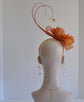 Kentucky Derby Feather Floral Sinamay Headband Fascinator Cocktail Orange