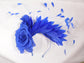 Royal  Blue  Silk Flower with Goose and Rooster Feather Flowers Fascinator Hat  Made On A Same Color Headband