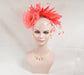 Coral Pink  Silk Flower with Goose and Rooster Feather Flowers Fascinator Hat  Made On A Same Color Headband