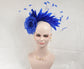 Royal  Blue  Silk Flower with Goose and Rooster Feather Flowers Fascinator Hat  Made On A Same Color Headband