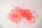 Coral Pink  Silk Flower with Goose and Rooster Feather Flowers Fascinator Hat  Made On A Same Color Headband