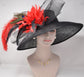 Black w Red  Feather Flowers  Peacock Feathers  Kentucky Derby,Tea Party Carriage Party  Royal AscotWide Brim  Sinamay Hat