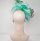 Kentucky Derby Wedding Feather w Butterflies  Floral Organza w Sinamay Headband Fascinator Hat Cocktail Turquoise w Ivory