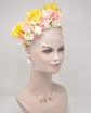 Kate  Style,Flower Rose Crown, Yellow w Ivory  Derby Hats Women w Yellow Headband and White Netting