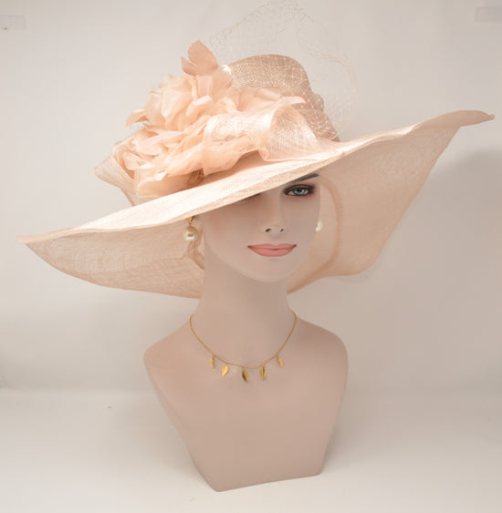 Peach /Apriot Kentucky Derby Hat, Church Hat, Wedding Hat, Easter Hat, Tea Party Hat