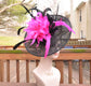 Black  Sinamay Disc Fascinator Hat with  Jumbo   Feather Flowers
