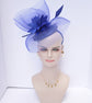 Kentucky Derby Wedding Feather Floral Organza w Sinamay Headband Fascinator Hat Cocktail Royal Blue