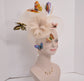 Kentucky Derby Hat Wedding Feather w Butterflies  Floral Organza w Sinamay Headband Fascinator Hat Cocktail Champagne