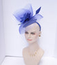 Kentucky Derby Wedding Feather Floral Organza w Sinamay Headband Fascinator Hat Cocktail Royal Blue