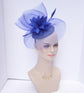 Kentucky Derby Wedding Feather Floral Organza w Sinamay Headband Fascinator Hat Cocktail Royal Blue