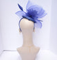 Kentucky Derby Wedding Feather Floral Organza w Sinamay Headband Fascinator Hat Cocktail Royal Blue