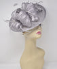 Sinamay Disc Fascinator Hat with Feathers and Netting  Gray  Lovely Sophisticated For derby Race Church Dress Cocktail