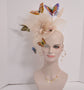 Kentucky Derby Hat Wedding Feather w Butterflies  Floral Organza w Sinamay Headband Fascinator Hat Cocktail Champagne