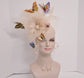 Kentucky Derby Hat Wedding Feather w Butterflies  Floral Organza w Sinamay Headband Fascinator Hat Cocktail Champagne