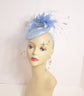 Powder Blue  Sinamay w Goose and Rooster Feather Flowers Fascinator Hat  Made On A Same Color Headband Many Colorful Feathers Available