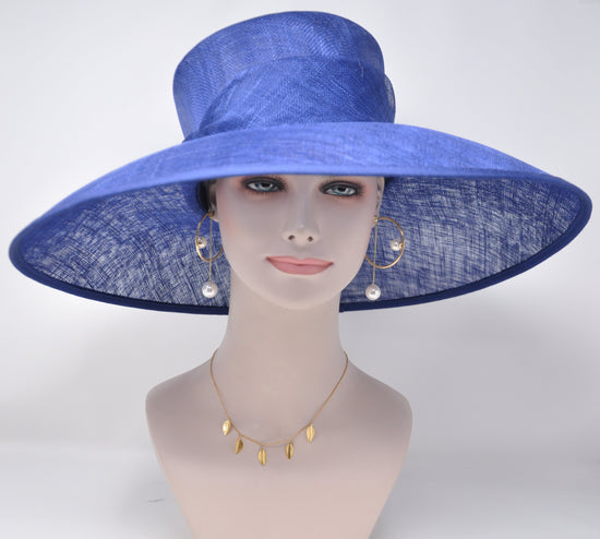 DIY  Kentucky Derby Hat Carriage Tea Party Wedding Wide Brim  Royal Ascot Base  Hat in Solid Sinamay Hat Royal Blue