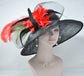 Black w Red  Feather Flowers  Peacock Feathers  Kentucky Derby,Tea Party Carriage Party  Royal AscotWide Brim  Sinamay Hat