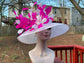 White with Feather Flowers  Kentucky Derby,Tea Party Carriage Party  Royal AscotWide Brim  Sinamay Hat