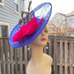 Royal Blue Sinamay Disc Fascinator Hat with   Handmade Silk Flowers and Feathers