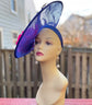 Royal Blue Sinamay Disc Fascinator Hat with   Handmade Silk Flowers and Feathers