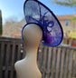 Royal Blue Sinamay Disc Fascinator Hat with   Handmade Silk Flowers and Feathers