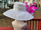 White with Feather Flowers  Kentucky Derby,Tea Party Carriage Party  Royal AscotWide Brim  Sinamay Hat