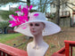 White with Feather Flowers  Kentucky Derby,Tea Party Carriage Party  Royal AscotWide Brim  Sinamay Hat