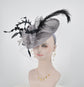 Sinamay Disc Fascinator Hat with Feathers and Netting  Gray/Silver w Black Lovely Sophisticated For derby Race Church Dress Cocktail