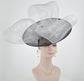 Black Sinamay Disc Fascinator Hat with Gray/Silver Handmade Silk Flowers and Jumbo Bow