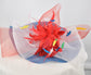 Blue w White Red  Jumbo Bow and Feather Flowers Kentucky Derby Hat,  Tea Party Hat Wide Brim  Sinamay  Hat