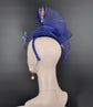 Kentucky Derby Wedding Feather w Butterflies  Floral Organza w Sinamay Headband Fascinator Hat Cocktail Royal Blue