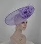 Lavender / Light Purple  Sinamay Disc Fascinator Hat with   Handmade Silk Flowers and Feathers