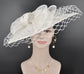 Sinamay Disc Fascinator Hat with  Jumbo Bows and netting White