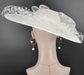 Sinamay Disc Fascinator Hat with  Jumbo Bows and netting White