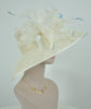 Church Kentucky Derby HatCarriage Tea Party Wedding  Ivory  w Ivory  Feather Flower and Powder Blue Feathers