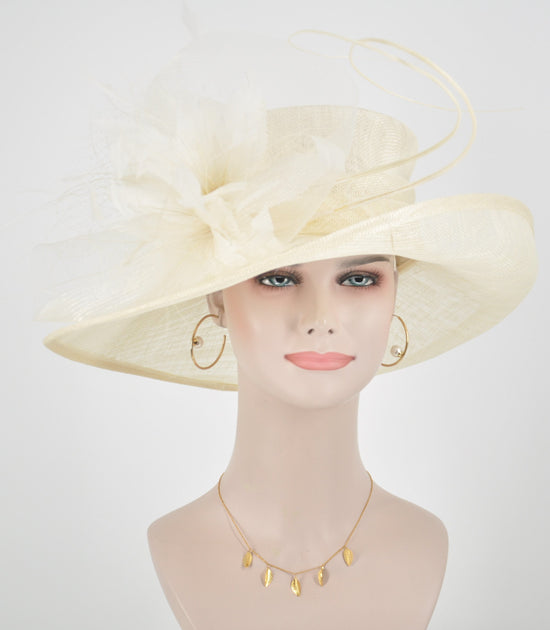 Church Kentucky Derby Hat Carriage Tea Party Wedding  Jumbo Feather Flowers and Ostrich  Quills (Ivory+ more colors)