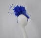 Royal Blue Sinamay w Jumbo Silk Flower Goose and Rooster Feather Flowers Fascinator Hat  Made On A Same Color Headband Kentucky Derby Hat