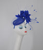 Royal Blue Sinamay w Jumbo Silk Flower Goose and Rooster Feather Flowers Fascinator Hat  Made On A Same Color Headband Kentucky Derby Hat