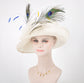 Wide Brim Kentucky Derby Floppy Sinamay Hat With Flowers  Millinery Church  Hat White w Colorful Feathers