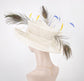 Wide Brim Kentucky Derby Floppy Sinamay Hat With Flowers  Millinery Church  Hat White w Colorful Feathers